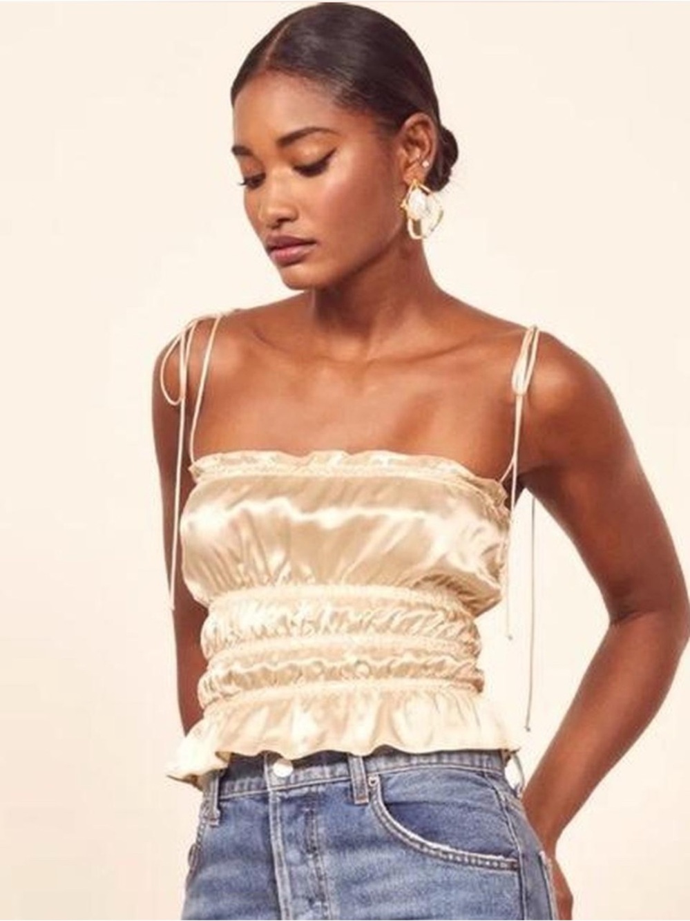 Reformation Silk Tie-Shoulder Tank Top - Cream